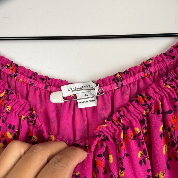 Diane Von Furstenberg Kamber Silk Off The Shoulder Floral Top Blouse Pink - M - Picture 3 of 7